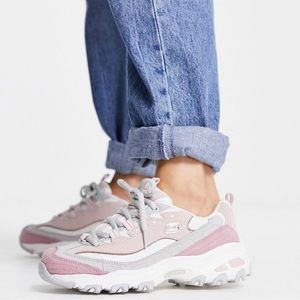 sketchers D’lites new journey chunky sneakers in pink mix